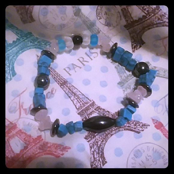 Turquoise, Magnetite, Quartz elastic bracelet - Picture 1 of 3